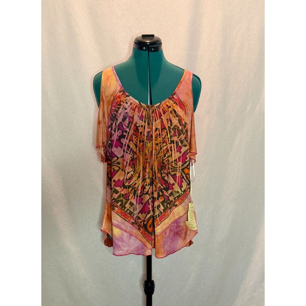 NWT One World women's semi sheer boho orange top. Size large. New with tags.